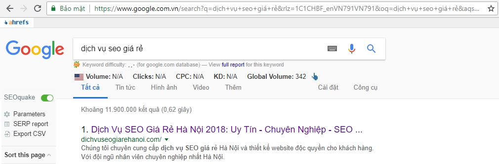 thanh cong cu seo moi ahrefs dichvuseogiarehanoi.com